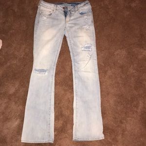 American Eagle ripped kick boot jeans.